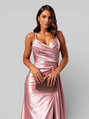 Vestido de Festa Longo Drapeado com Fenda Alpha - Aurea Dress