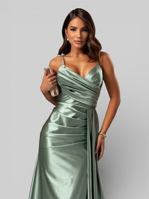 Vestido de Festa Longo Drapeado com Fenda Alpha - Aurea Dress