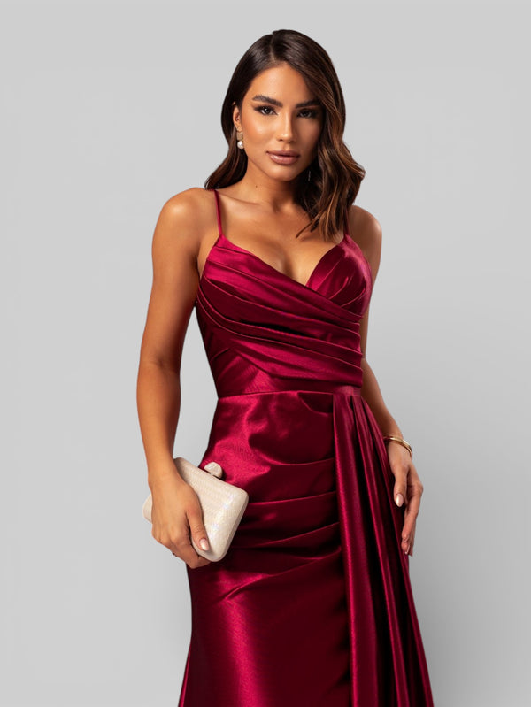 Vestido de Festa Longo Drapeado com Fenda Alpha - Aurea Dress