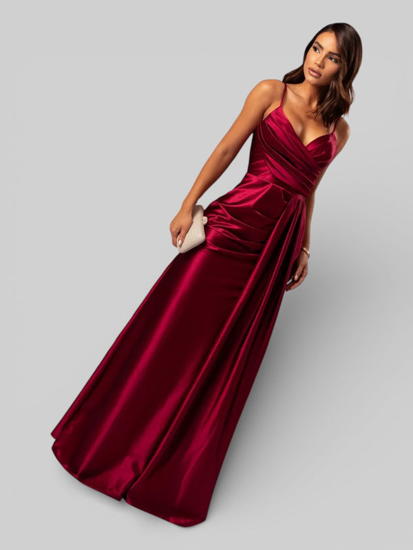 Vestido de Festa Longo Drapeado com Fenda Alpha - Aurea Dress