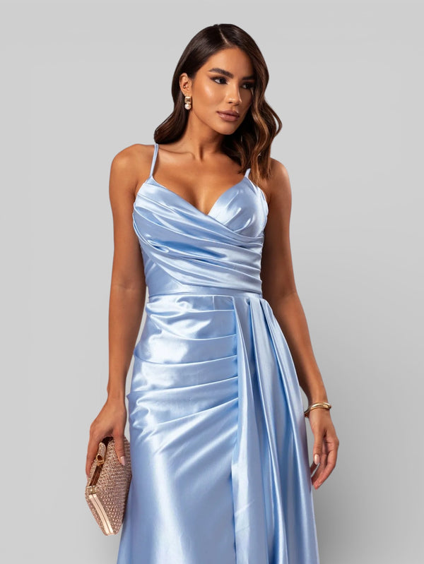 Vestido de Festa Longo Drapeado com Fenda Alpha - Aurea Dress