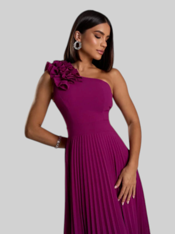 Vestido de Festa Longo Alça Única Plissado Florence