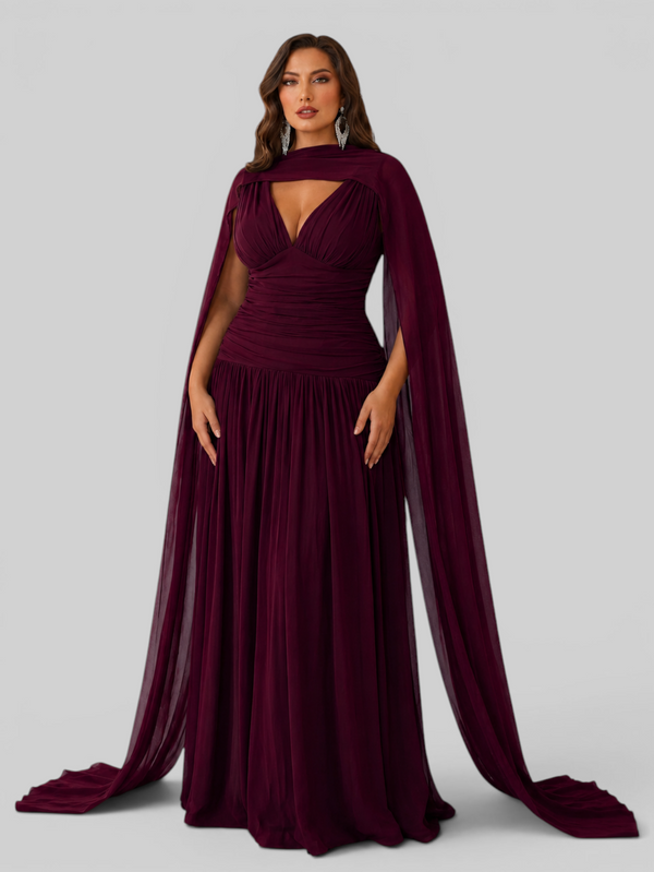 Vestido de Festa Longo Plissado Echarpe Legacy