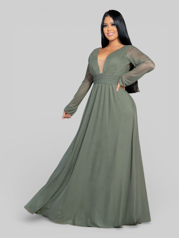 Vestido Longo de Festa Manga Longa Microtule Aurea - Aurea Dress