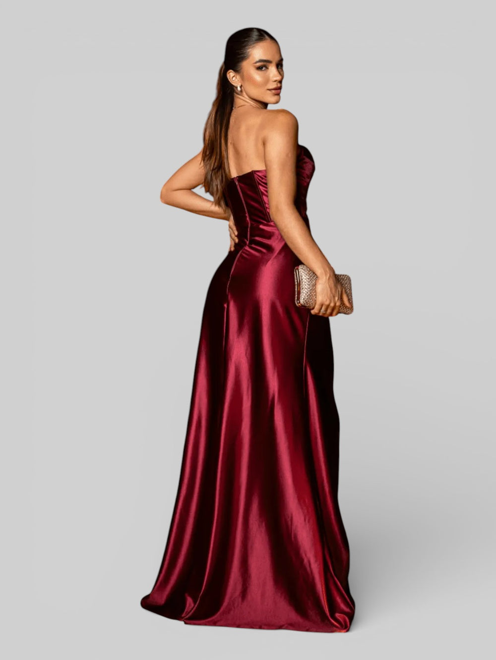 Vestido Longo de Festa sem Alças Drapeado com Fenda Morana - Aurea Dress