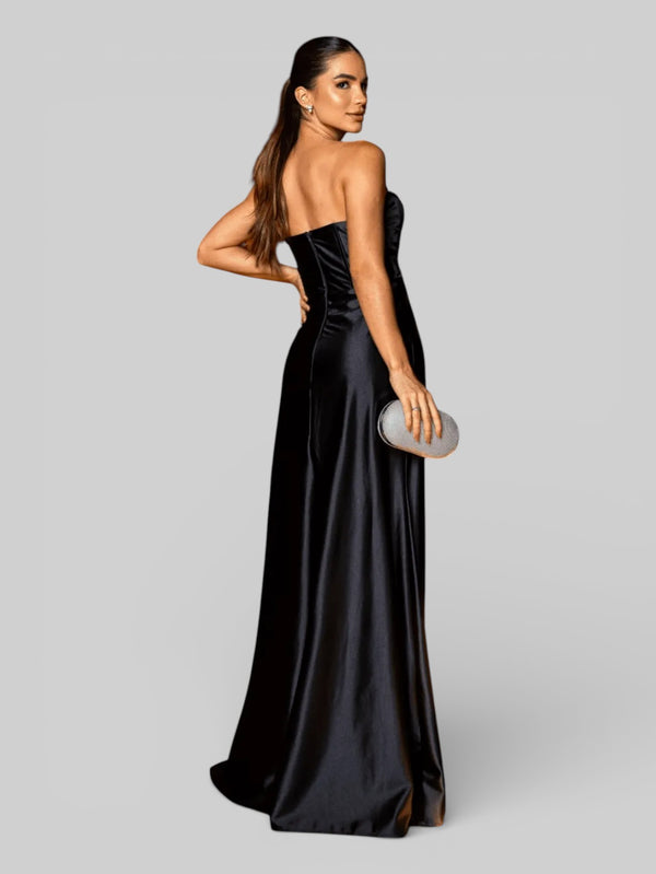 Vestido Longo de Festa sem Alças Drapeado com Fenda Morana - Aurea Dress