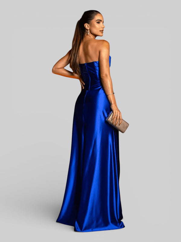 Vestido Longo de Festa sem Alças Drapeado com Fenda Morana - Aurea Dress