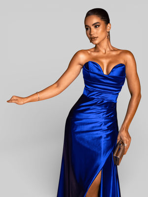 Vestido Longo de Festa sem Alças Drapeado com Fenda Morana - Aurea Dress