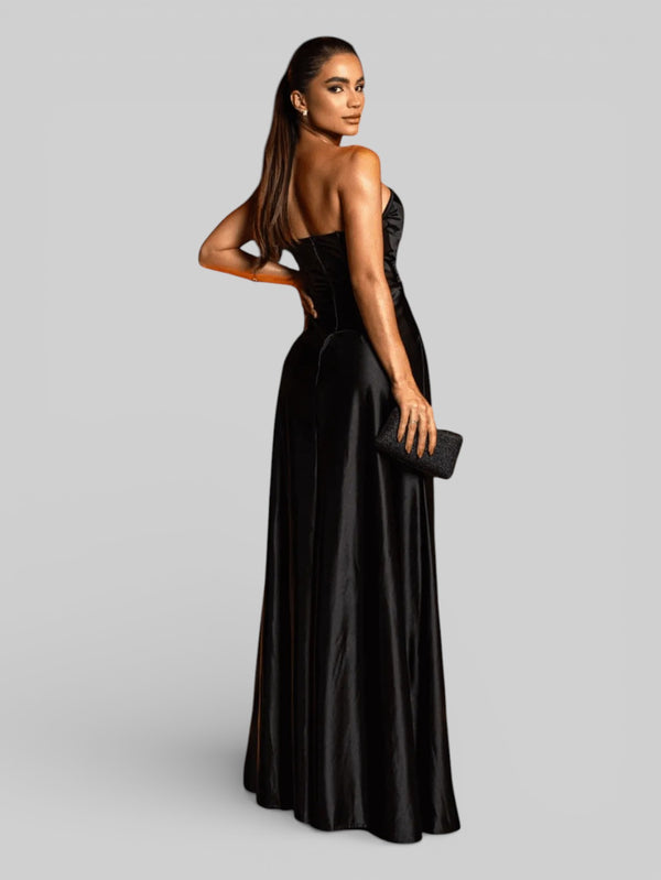 Vestido Longo de Festa sem Alças Drapeado com Fenda Morana - Aurea Dress