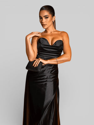 Vestido Longo de Festa sem Alças Drapeado com Fenda Morana - Aurea Dress