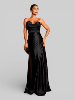 Vestido Longo de Festa sem Alças Drapeado com Fenda Morana - Aurea Dress