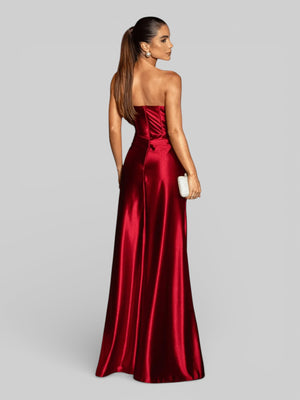 Vestido Longo de Festa sem Alças Drapeado com Fenda Morana - Aurea Dress