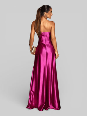 Vestido Longo de Festa sem Alças Drapeado com Fenda Morana - Aurea Dress