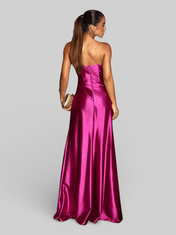 Vestido Longo de Festa sem Alças Drapeado com Fenda Morana - Aurea Dress