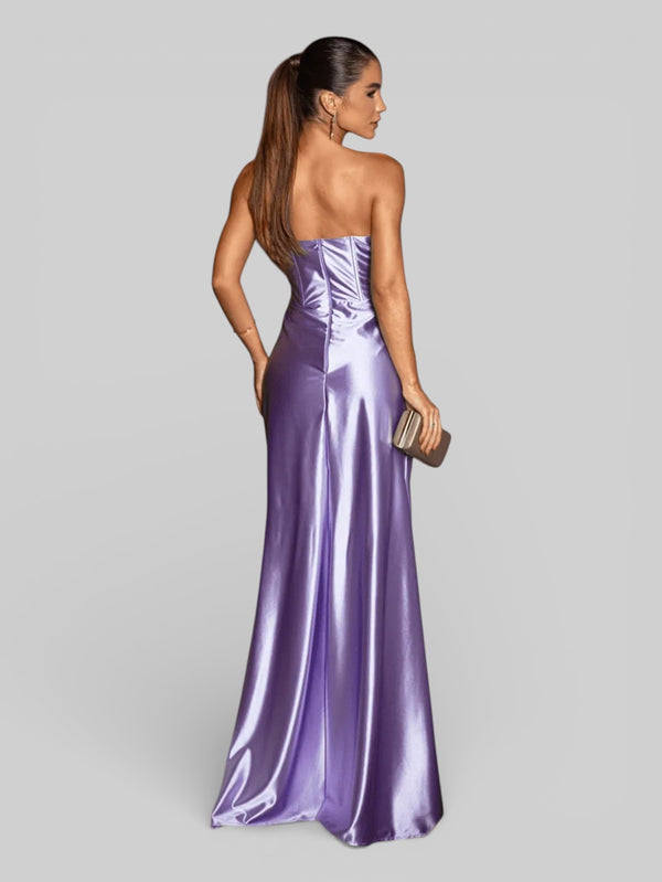 Vestido Longo de Festa sem Alças Drapeado com Fenda Morana - Aurea Dress