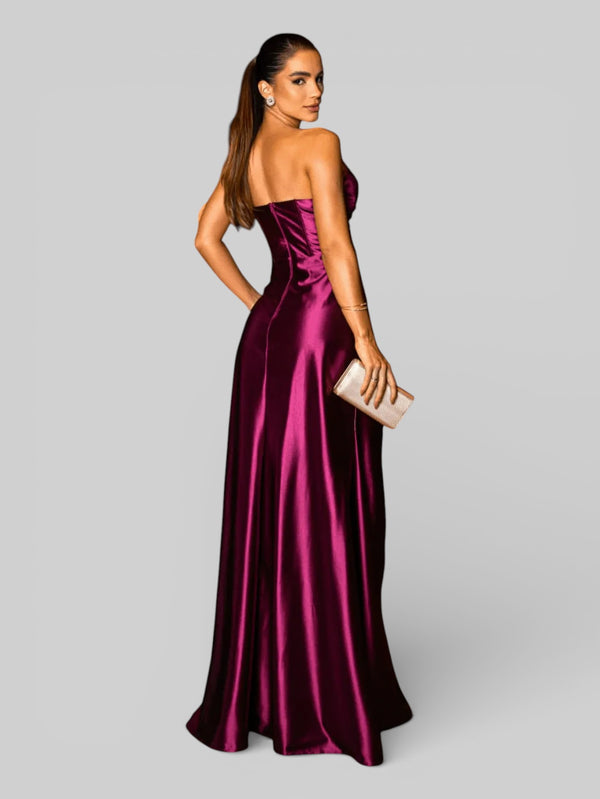 Vestido Longo de Festa sem Alças Drapeado com Fenda Morana - Aurea Dress