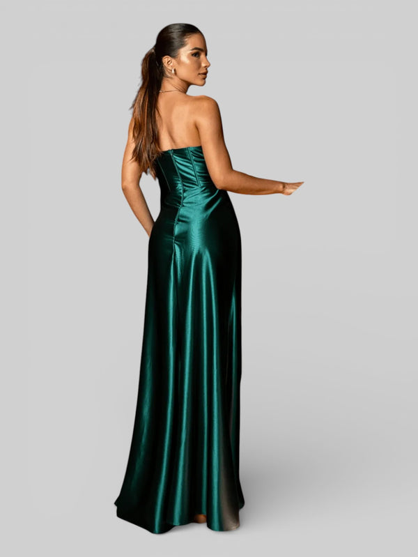 Vestido Longo de Festa sem Alças Drapeado com Fenda Morana - Aurea Dress