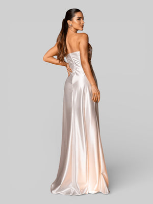 Vestido Longo de Festa sem Alças Drapeado com Fenda Morana - Aurea Dress