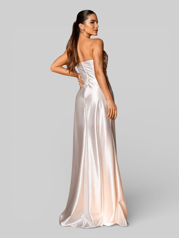 Vestido Longo de Festa sem Alças Drapeado com Fenda Morana - Aurea Dress