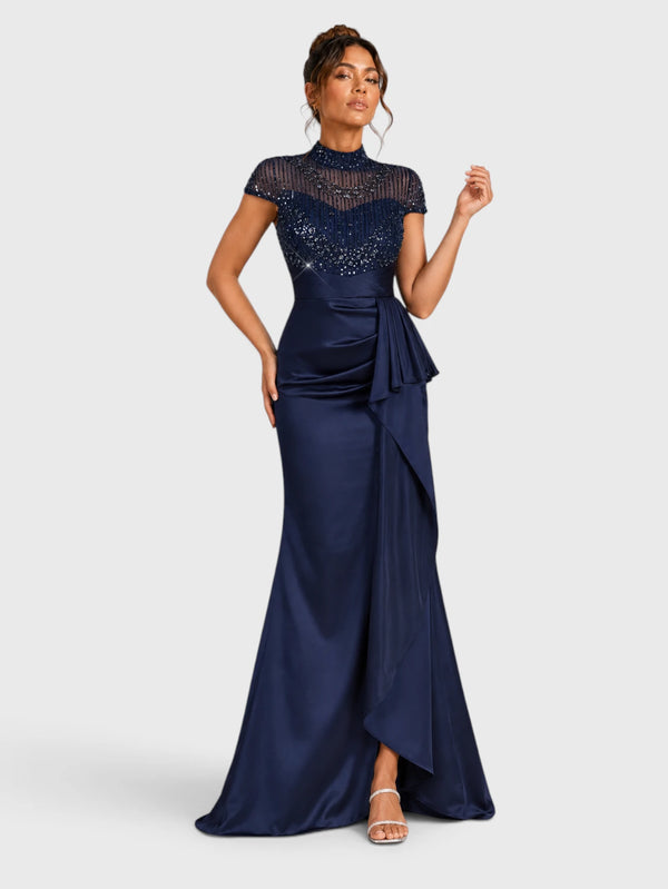 Vestido de Festa Longo Gola Alta Premium em Paetê Sheraton