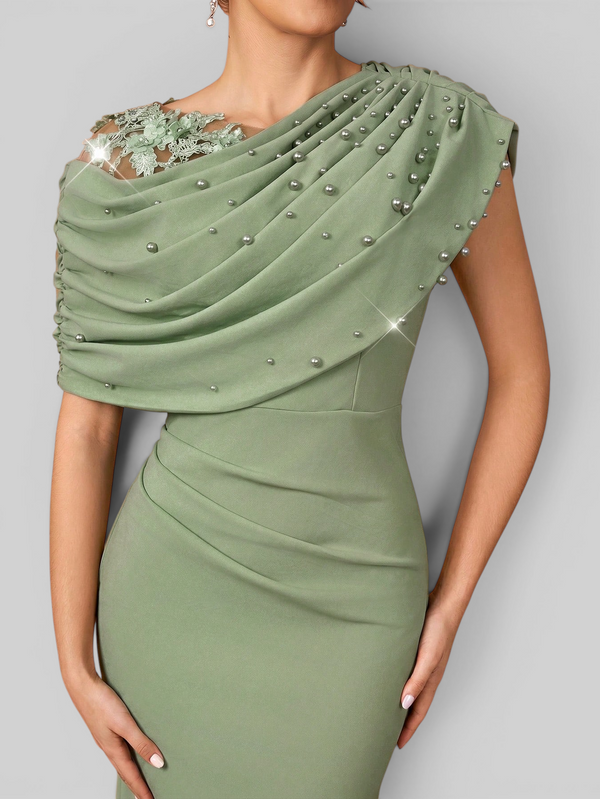 Vestido de Festa Longo com Bordado Pérolas Luxemburgo