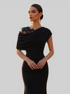 Vestido de Festa Longo com Bordado Pérolas Luxemburgo