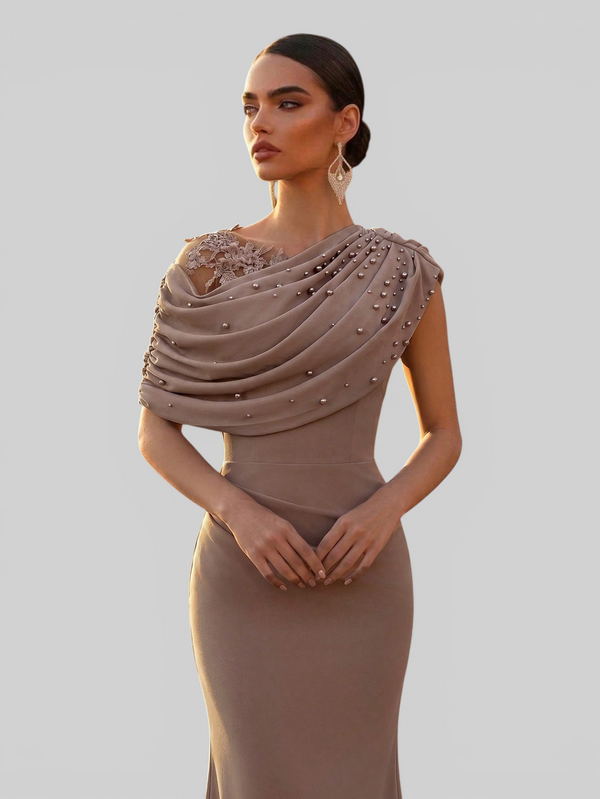 Vestido de Festa Longo com Bordado Pérolas Luxemburgo