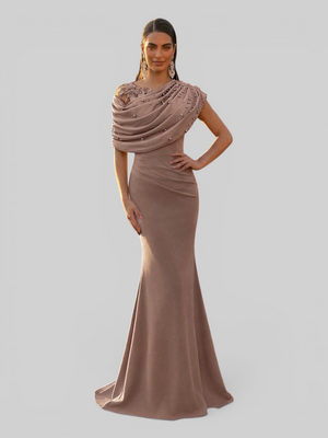 Vestido de Festa Longo com Bordado Pérolas Luxemburgo