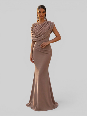 Vestido de Festa Longo com Bordado Pérolas Luxemburgo