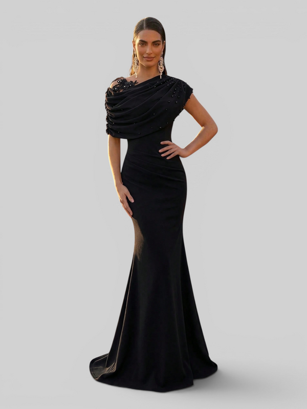 Vestido de Festa Longo com Bordado Pérolas Luxemburgo