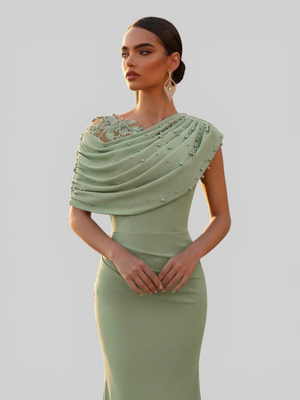 Vestido de Festa Longo com Bordado Pérolas Luxemburgo