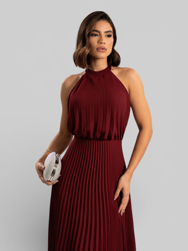 Vestido de Festa Plissado Gola Halter Ruby - Aurea Dress