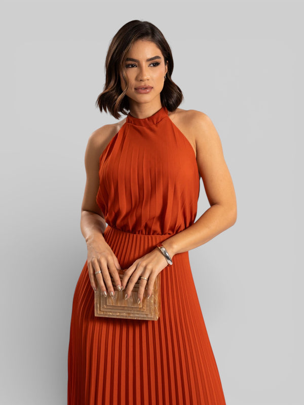 Vestido de Festa Plissado Gola Halter Ruby - Aurea Dress