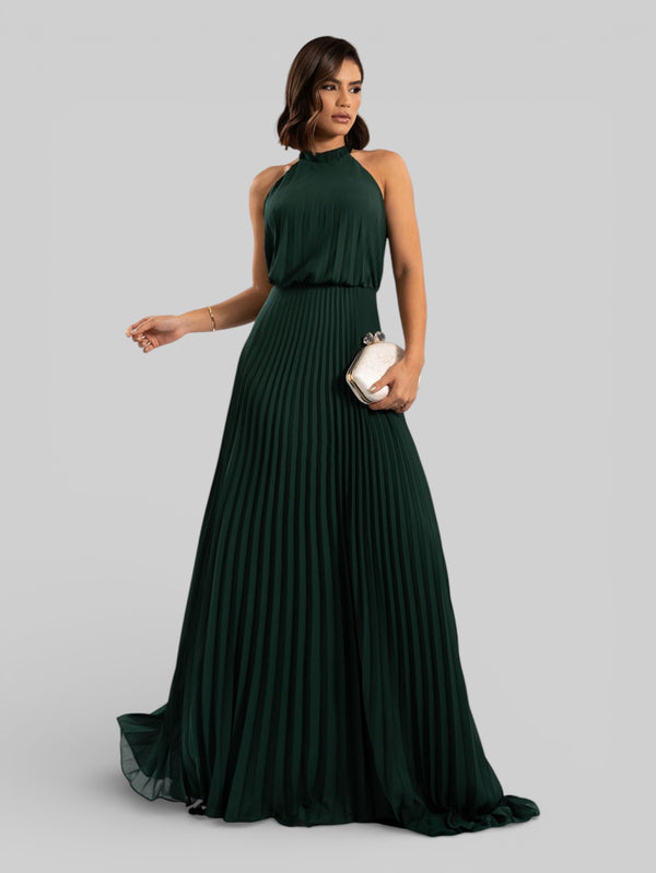 Vestido de Festa Plissado Gola Halter Ruby - Aurea Dress