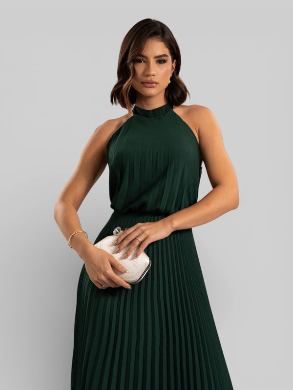 Vestido de Festa Plissado Gola Halter Ruby - Aurea Dress