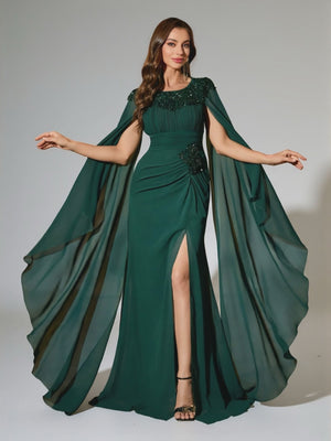 Vestido de Festa Longo Bordado com Capa Dupla Aurora
