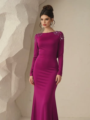 Vestido de Festa Manga Longa com Pérolas Cinthia