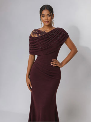 Vestido de Festa Longo com Bordado Pérolas Luxemburgo