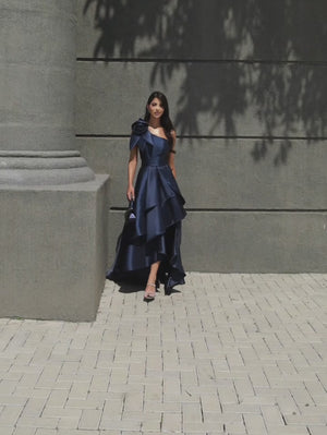 Vestido de Festa Longo Zibeline Drape Flowers