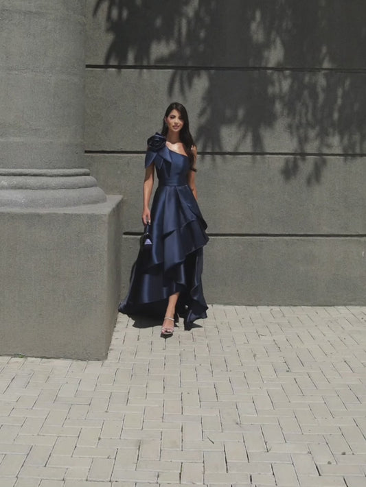 Vestido de Festa Longo Zibeline Drape Flowers