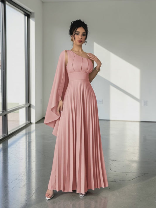 Vestido de Festa Longo Plissado Alça Única Braity
