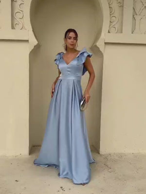 Vestido de Festa Longo com Fenda Camille Babados