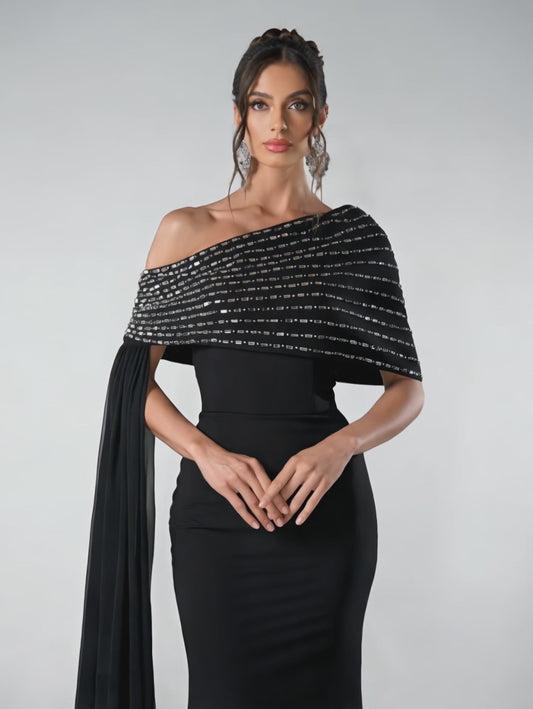 Vestido de Festa Longo 2 em 1 Capa Paetê Voluz