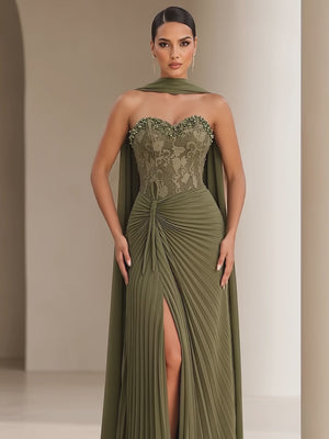 Vestido de Festa Longo Tomara que Caia Plissado com Echarpe Amsterdã