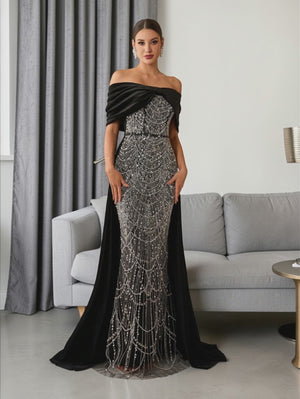 Vestido de Festa Longo Ombro a Ombro Laço Couture