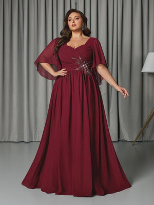 Vestido de Festa Longo Plus Size com Capa Bordado Avalon