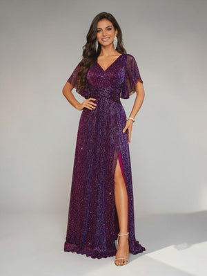 Vestido de Festa Longo com Fenda Lurex Mavilla