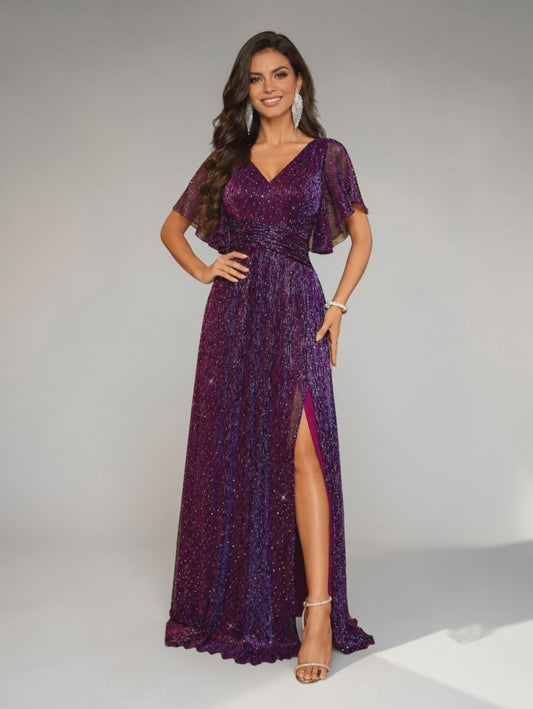 Vestido de Festa Longo com Fenda Lurex Mavilla