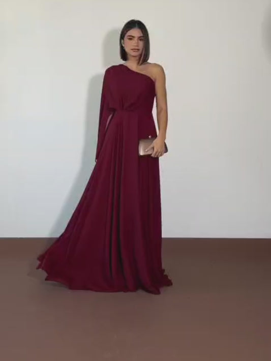 Vestido de Festa Longo Nula Manga Aurora