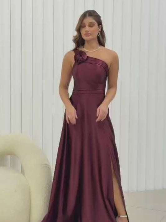 Vestido de Festa Longo Acetinado Alça Ùnica Florescer